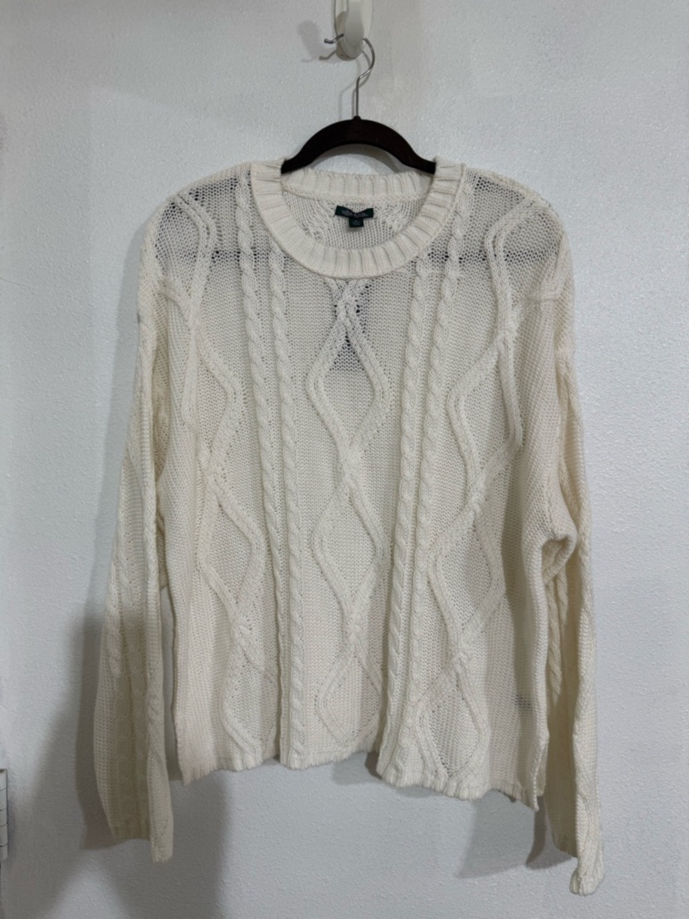 Cable open Knit Crewneck Sweater -  eggshell white XL simple minimalist